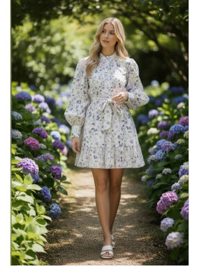 The Kooples Floral Mini Dress Size 3 Belted Tiered Long Sleeve Boho